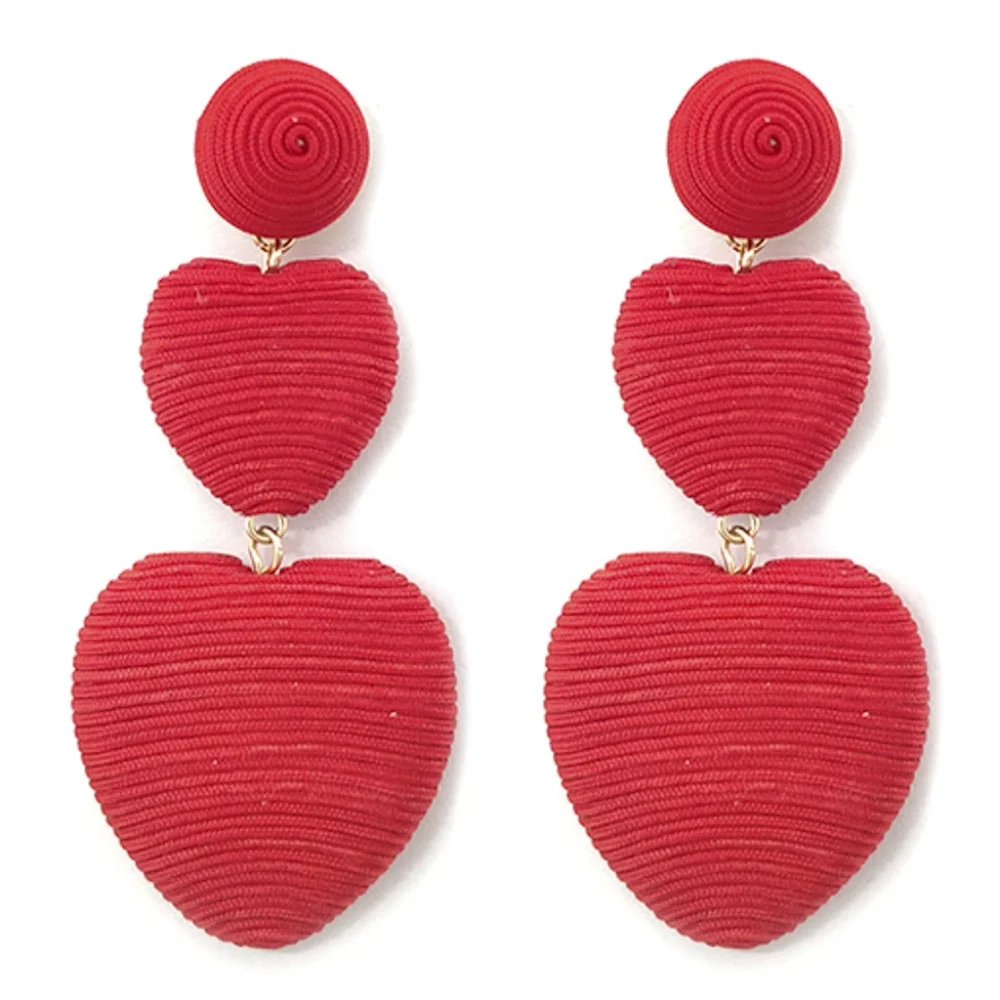 Double Heart Red Drop Earrings